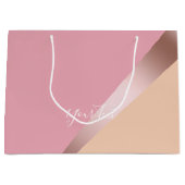 Elegant chick roos goudroze en oranje geometrisch groot cadeauzakje (Voorkant)