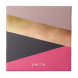 elegant chick roos goudroze grijze kleurenblok tegeltje<br><div class="desc">Stijlvol,  modern en abstract patroon met faux roos goud,  donkergrijs,  licht en donkerroze kleurenblok.</div>