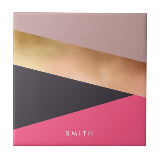 elegant chick roos goudroze grijze kleurenblok tegeltje (Voorkant)