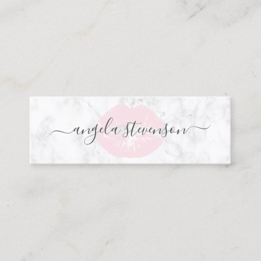 Elegant chick roze lippen witte marmer make-up kun mini visitekaartje (Voorkant)