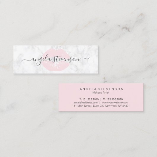 Elegant chick roze lippen witte marmer make-up kun mini visitekaartje (Voorkant / Achterkant)