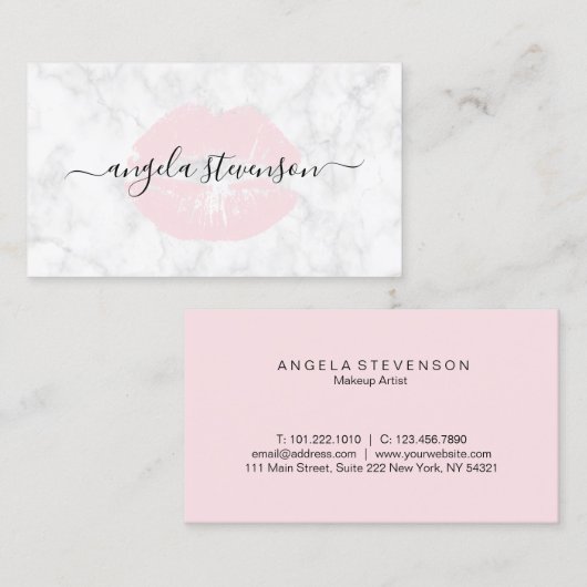 Elegant chick roze lippen witte marmer make-up kun visitekaartje (Voorkant / Achterkant)