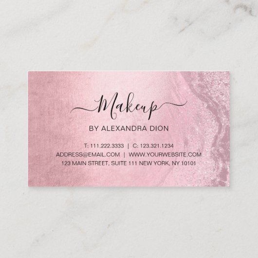 Elegant chick roze roze roos goud glitter make-up klantenkaartje (Achterkant)