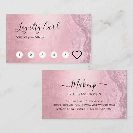 Elegant chick roze roze roos goud glitter make-up  klantenkaartje (Voorkant / Achterkant)