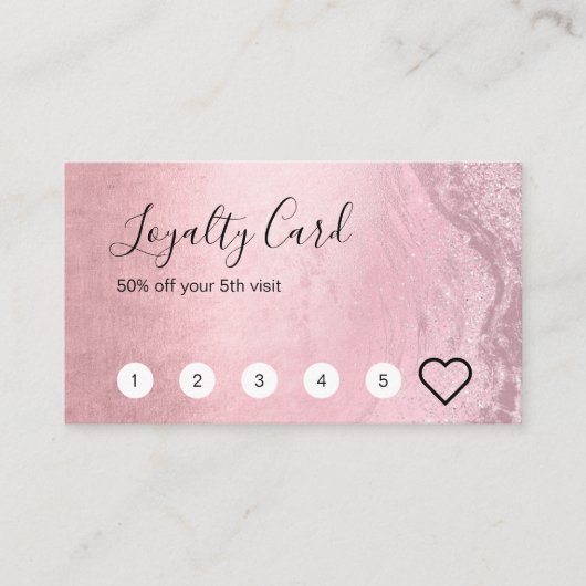 Elegant chick roze roze roos goud glitter make-up klantenkaartje (Voorkant)