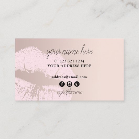 Elegant chick roze roze roze goudlippen make-up ku visitekaartje (Achterkant)
