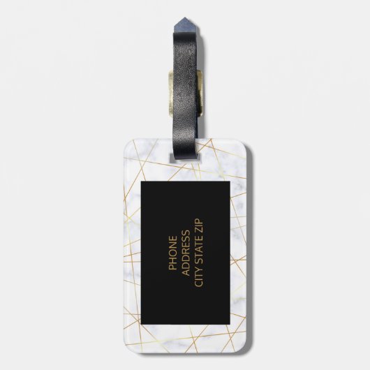 elegant chick white marble faux goud geometrisch bagagelabel (Achterkant verticaal)