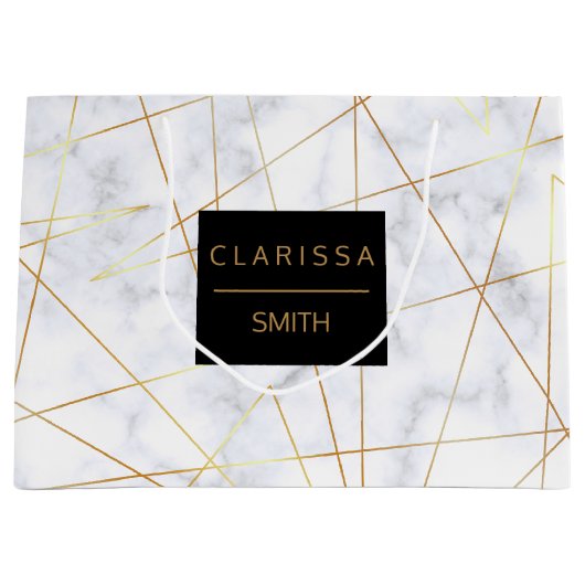elegant chick white marble faux goud geometrisch groot cadeauzakje (Voorkant)