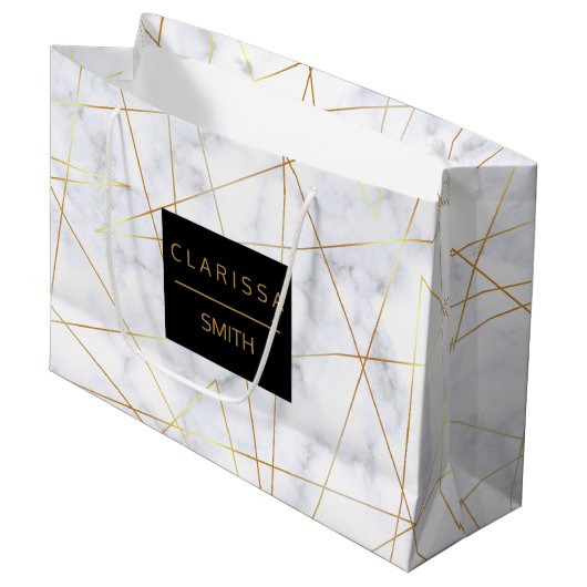elegant chick white marble faux goud geometrisch groot cadeauzakje (Voorkant Gekanteld)