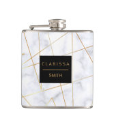 elegant chick white marble faux goud geometrisch heupfles (Voorkant)