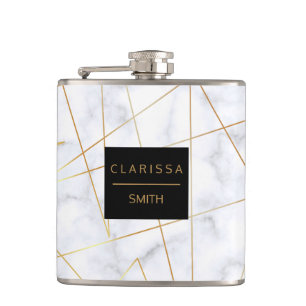 elegant chick white marble faux goud geometrisch heupfles