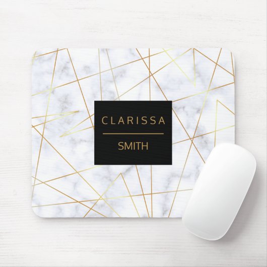 elegant chick white marble faux goud geometrisch muismat (Met muis)