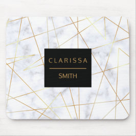 elegant chick white marble faux goud geometrisch muismat