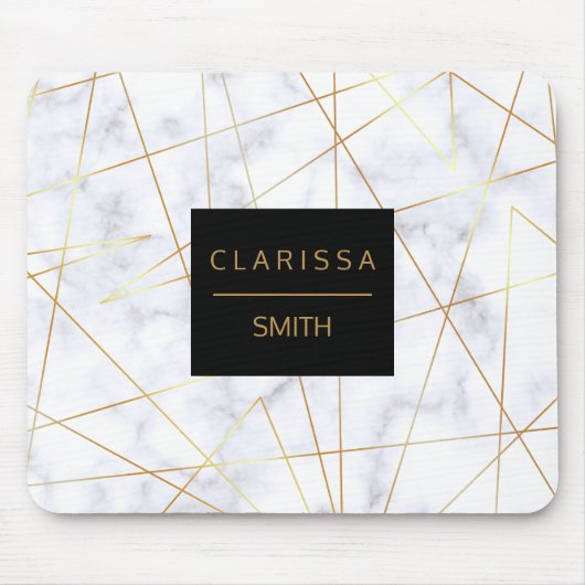 elegant chick white marble faux goud geometrisch muismat (Voorkant)