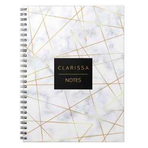 elegant chick white marble faux goud geometrisch notitieboek
