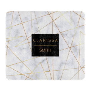 elegant chick white marble faux goud geometrisch snijplank