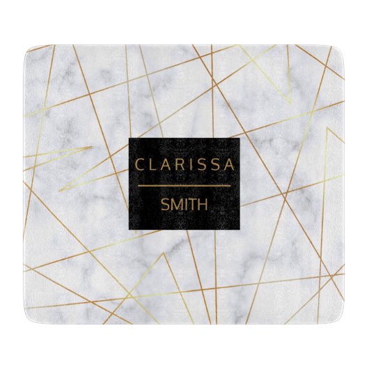 elegant chick white marble faux goud geometrisch snijplank (Voorkant)