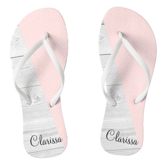elegant chick white pastel roze hout geometrisch teenslippers (Voetbed)