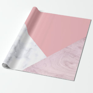 Elegant chick white pastel roze marmer geometrisch cadeaupapier