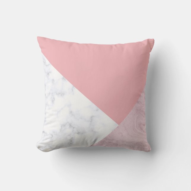 Elegant chick white pastel roze marmer geometrisch kussen (Voorkant)