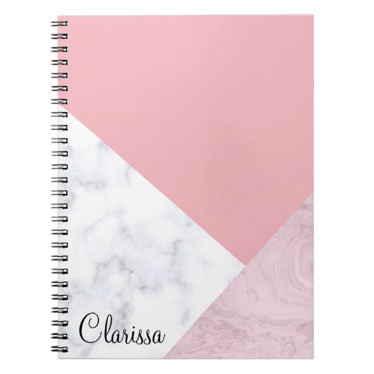 Elegant chick white pastel roze marmer geometrisch notitieboek (Voorkant)