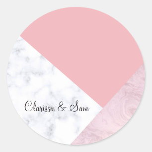 Elegant chick white pastel roze marmer geometrisch ronde sticker