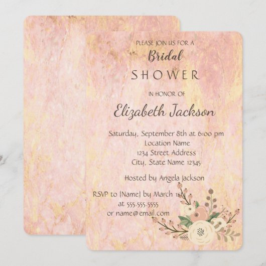 Elegant ChicRose Marble Floral Vrijgezellenfeest Kaart (Voorkant / Achterkant)