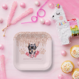 Elegant Chihuahua met Glitter Verjaardagsfeest Papieren Bordje