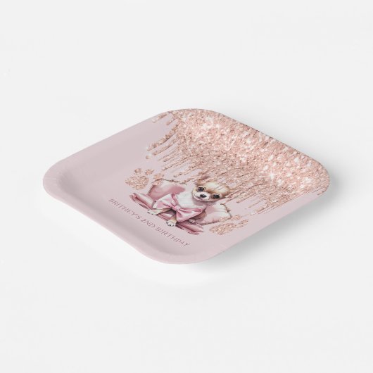Elegant Chihuahua met Glitter Verjaardagsfeest Papieren Bordje (Gebogen)
