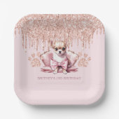 Elegant Chihuahua met Glitter Verjaardagsfeest Papieren Bordje (Voorkant)