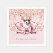 Elegant Chihuahua met Glitter Verjaardagsfeest Servet (Voorkant)