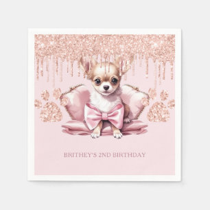 Elegant Chihuahua met Glitter Verjaardagsfeest Servet