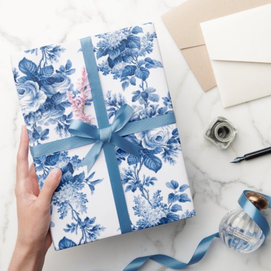 Elegant  China Blue Rozen Cadeaupapier (Geschenken)