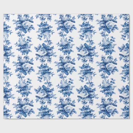 Elegant  China Blue Rozen Cadeaupapier (Vlak)