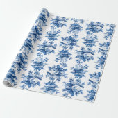 Elegant  China Blue Rozen Cadeaupapier (Uitgerold)