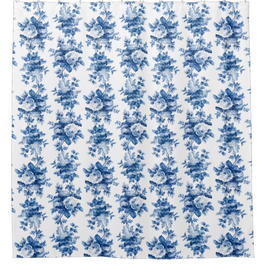 Elegant  China Blue Rozen Douchegordijn (Voorkant)