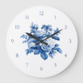 Elegant  China Blue Rozen Grote Klok (Voorkant)
