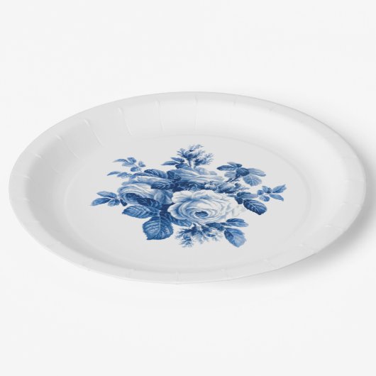 Elegant  China Blue Rozen Papieren Bordje (Gekanteld)