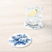 Elegant China Blue Rozen Ronde Kartonnen Onderzetter (Insitu)