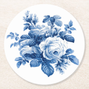 Elegant  China Blue Rozen Ronde Kartonnen Onderzetter