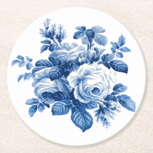 Elegant China Blue Rozen Ronde Kartonnen Onderzetter (Voorkant)