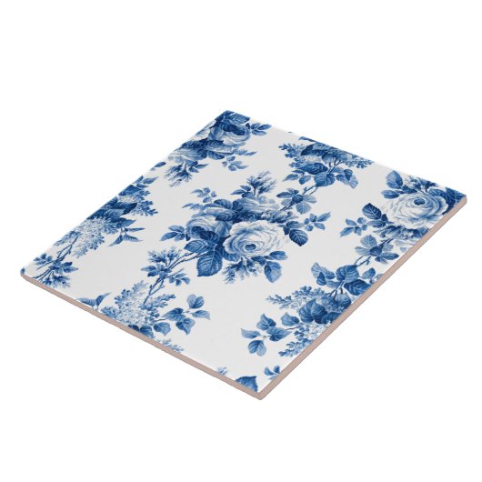 Elegant  China Blue Rozen Tegeltje (Zijkant)