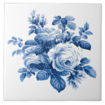 Elegant China Blue Rozen Tegeltje<br><div class="desc">Elegant en chic romantic painterly china blue rozen en foliage op een schone witte achtergrond.</div>