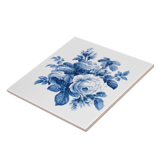 Elegant China Blue Rozen Tegeltje (Zijkant)