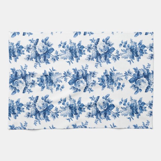 Elegant  China Blue Rozen Theedoek (Horizontaal)