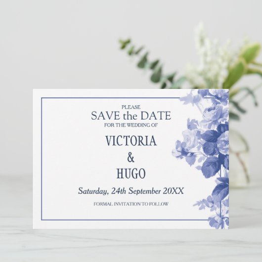 Elegant China Blue Wedding save the date (Staand voorkant)