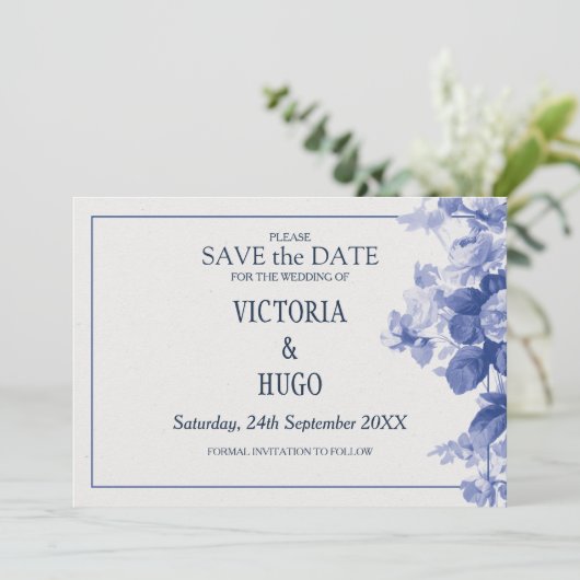 Elegant China Blue Wedding save the date (Staand voorkant)