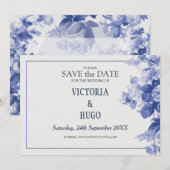 Elegant China Blue Wedding save the date (Voorkant / Achterkant)