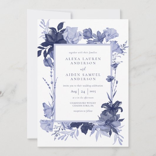 Elegant Chinaware Blauw Bloemen Bruiloft Kaart (Voorkant)