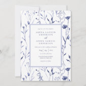 Elegant Chinaware Blauwe Waterverf Bloemenbruiloft Kaart (Voorkant)